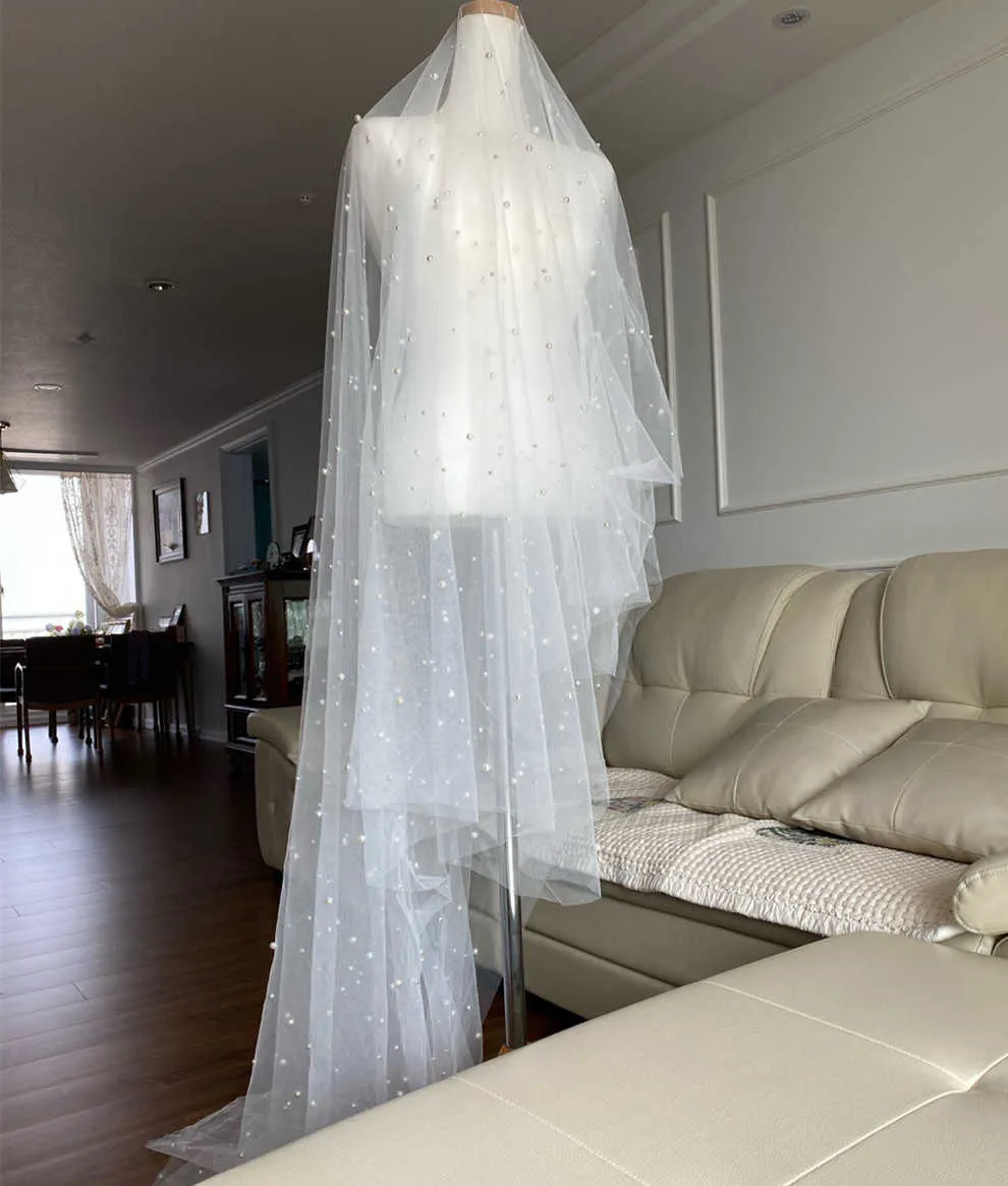Montage By Mon Cheri White Cathedral Tulle Beaded Veil With Blusher Comb Irida - Beaded crystal edge cathedral veil with blusher  main image 3
