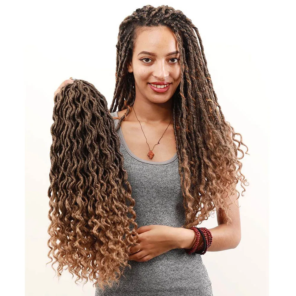 Faux Locs Crochet Hair Wavy Goddess Locs Crochet Braids Curly Ends Synthetic Braiding Hair Extensions