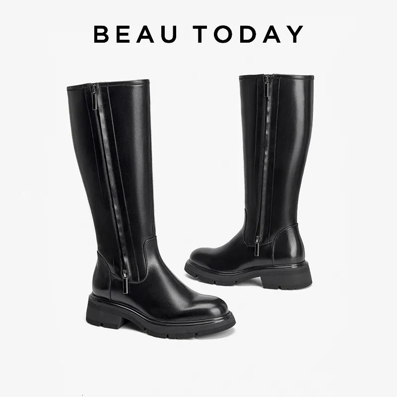 ブーツbeautoday long boot unging cow革膝膝の高い丸いつま先毛皮の裏地冬の女性靴手作り01470 231116