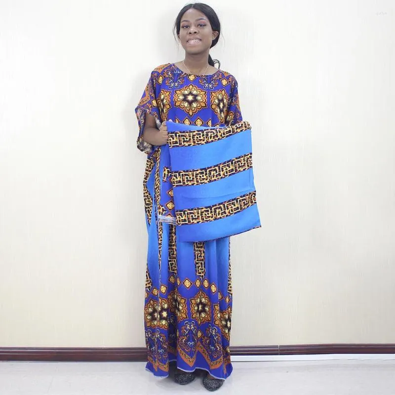 Roupas étnicas 2023 Design estilo algodão Kwanzaa Vestidos africanos elegantes para mulheres imprimindo vestido de dashiki com lenço