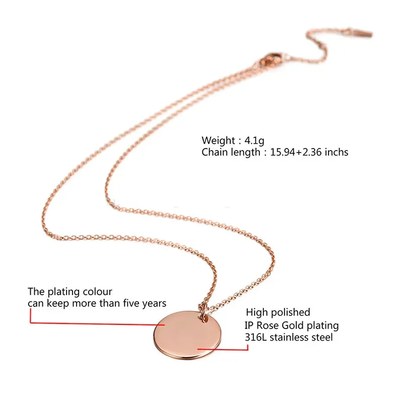 Stainless Steel Round Pendant Necklace Creative Blank DIY Necklace Fashion Jewelry Accessories Valentine&#039;s Day Gift