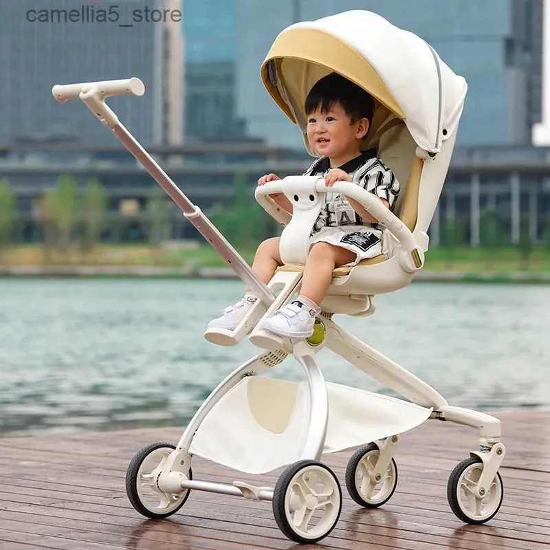 Poussettes # Le dernier modèle de poussette de bébé portable assis et inclinable landau pliable haut paysage chariot pour bébé bidirectionnel Q231116