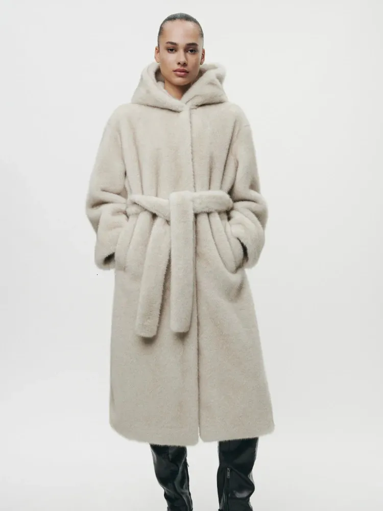 Winter Warm Belted Fur Hooded Coat Coats With Hood X Long Snap