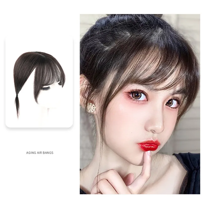 Girl Real Human Hair Air Bangs For Women 3D French Clip in Bang Hair Extension Natural Age Reduction Hairpieces