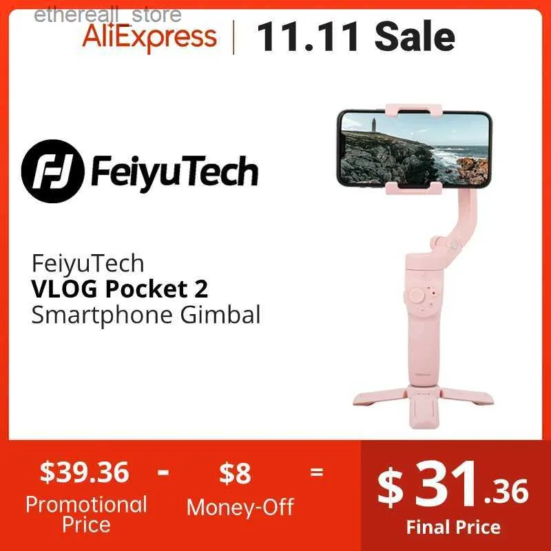 Stabilizatory Feiyutech Oficjalny Vlog Pocket 2 Mini Handheld Smartphone Gimbal Stabilizator Selfie Selfie dla iPhone'a 14 13 12 Samsung Q231116