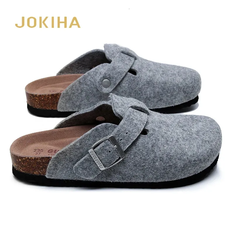 Slippers Women's Slides Slippers High Quality Woolen Felt Soft Cork Buckle Sandals Closed Toe Footwear For Women 231116