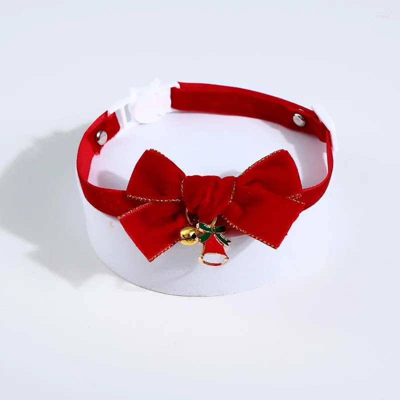 Hundehalsbänder Yule Gold Red Velvet Bow Bell Verstellbare Sicherheitsschnalle Cat Pet Collar Choker