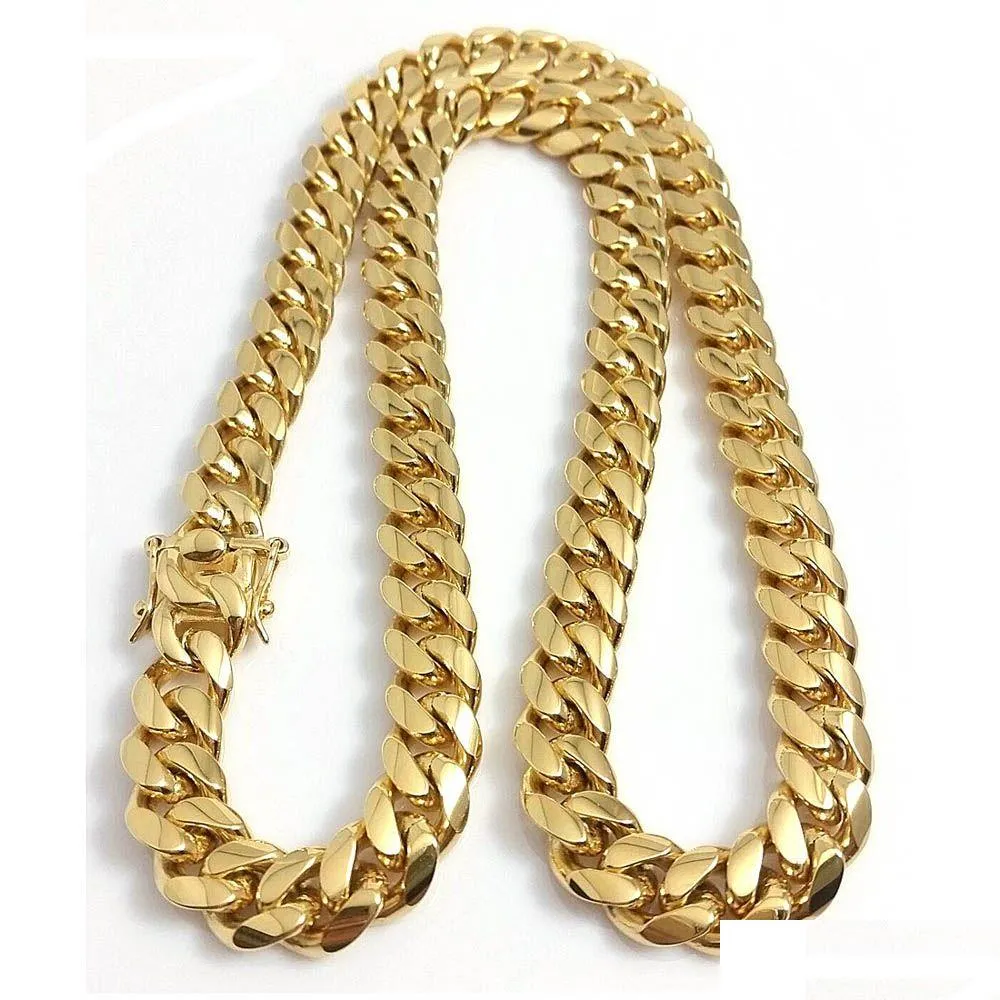 Chains 18K Gold Plated Necklace High Quality Miami Cuban Link Chain Men Punk Stainless Steel Jewelry Necklaces Drop Delivery Jewelry N Dh13C