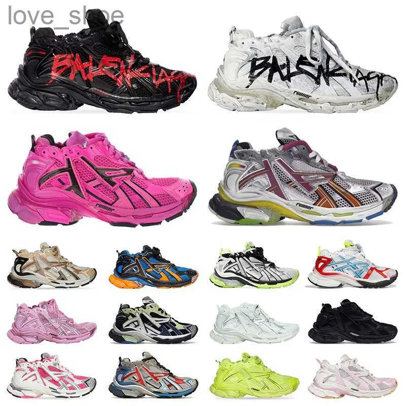 Runners 7.0 Scarpe eleganti da uomo Graffiti Nero Verde fluo Borgogna Pelle Grigio Viola chiaro Giallo neon Bianco Marchio di lusso Donna Uomo Scarpe da ginnastica di grandi dimensioni Scarpe da ginnastica