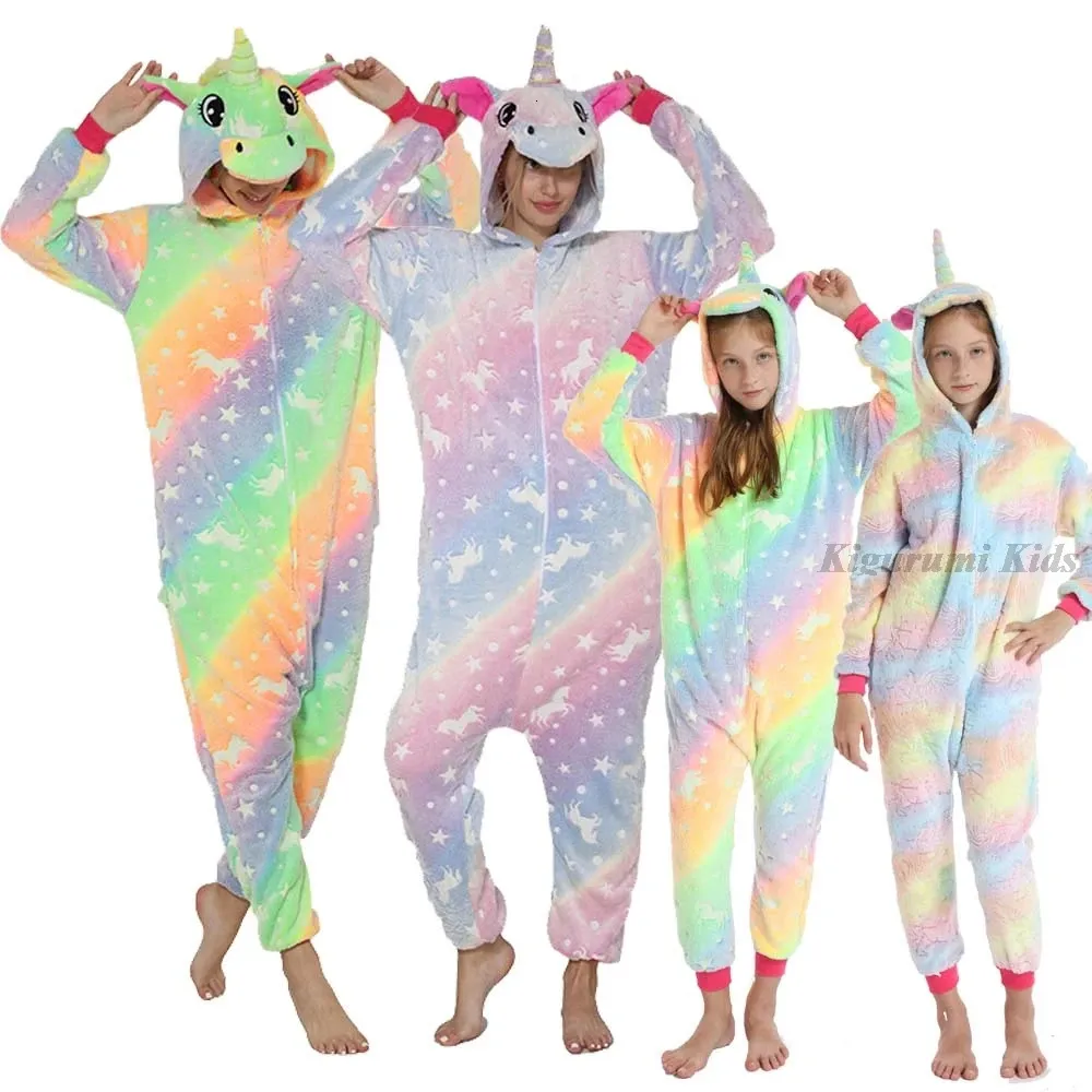 Pyjamas jul onesie kigurumi barn vuxna enhörning pajamas vinter glöd i mörk halloween anime cosplay kostym år kläder 231115