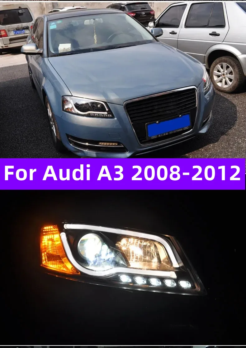 Автомобильные фары для AUDI A3 2008-2012, модернизация фар, светодиодные линзы проектора, DRL, сигнальные дневные огни, передние фары