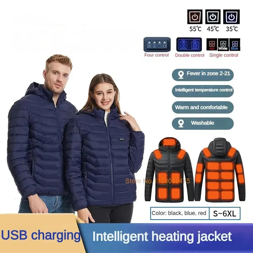 Giacche da uomo Uomo Donna Giacca riscaldata Giacca invernale autoriscaldata a prova di freddo Sci Abbigliamento riscaldato USB 2-21 Aree S-6XL Cappotti da trekking lavati 231116