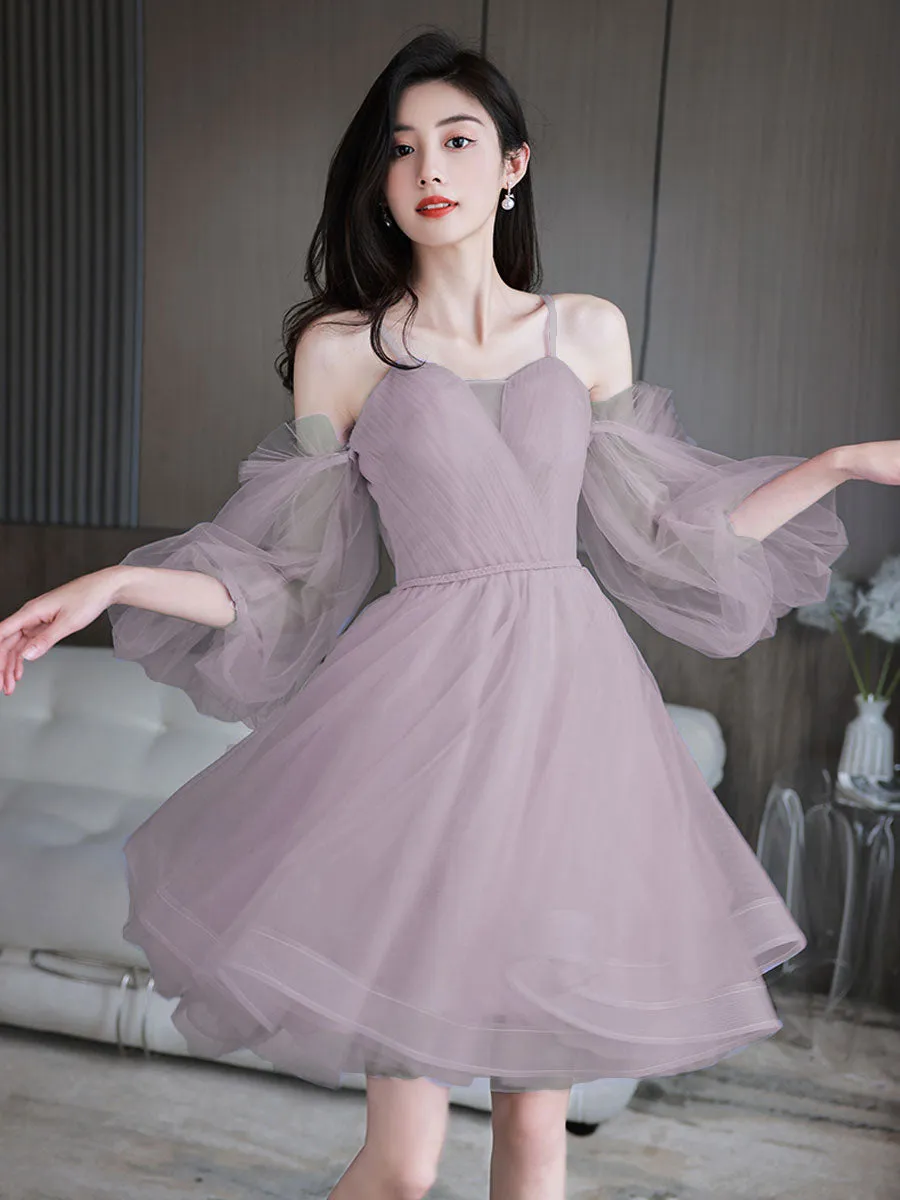 Korean Sweetheart birthday dinner Dress with Removable Sleeves - Elegant A-Line Tulle Pleated Prom & Party Dress for Women