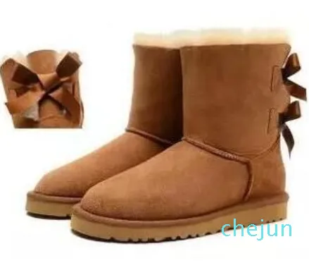 Mode classique arc bottes d'hiver en cuir véritable Bailey Bowknot femmes bailey arc bottes de neige chaussures botte