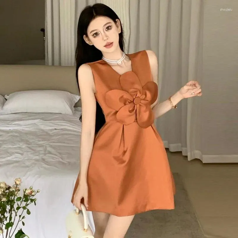 Casual Dresses Ezgaga Elegant Women Flowers Sleeveless Off Shoulder V Neck French Style Sexy Dress Vintage Party Ladies Temperament