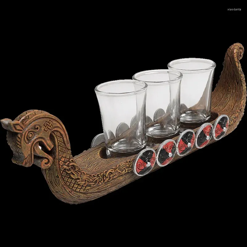 Verres à vin rétro Viking S, ensemble de verres en résine, support de tir 3 Dragon Longship Sglass