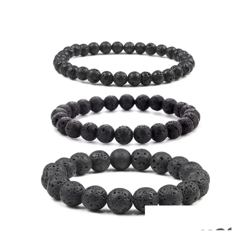 Bedelarmbanden 6Mm 8Mm 10Mm Zwarte Vulkanische Lavasteen Armbanden Aromatherapie Essentiële Olie Diffuser Armband Voor Vrouwen Mannen Dhgarden Dhk1E