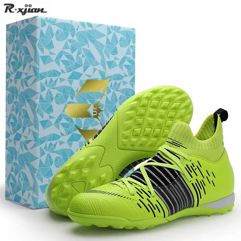 DHgate Mens Outdoor Blue Dress Football Boots Breathable High Top Futsal Shoes for All Surfaces Sports Outdoors