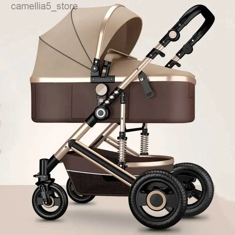 Kinderwagen# Leichtes Luxus Baby Kinderwagen 2 in 1 tragbares Babyauto High Landscape Reversible Kinderwagen Gold Kinderwagen Fahrtwagenwagen Q231116