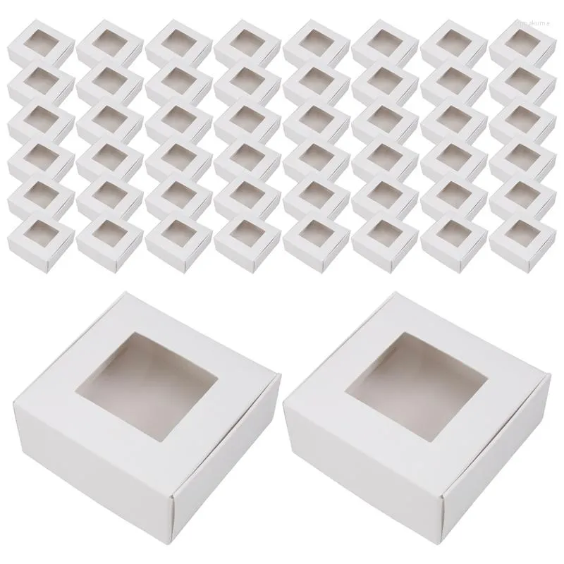 Gream Wrap Beau-50 peças Mini Kraft Paper Caixa com janela presente embalagem Treat for HomeMade Soap Bakery Candy