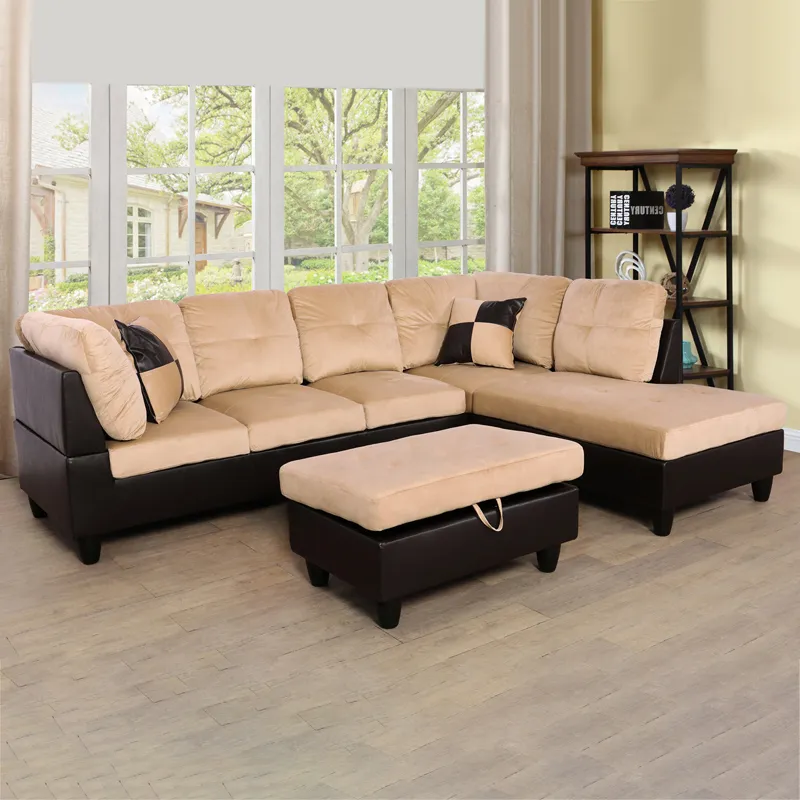 Beige And Brown Lint And PVC Sofa Set For Living Room Living Spaces