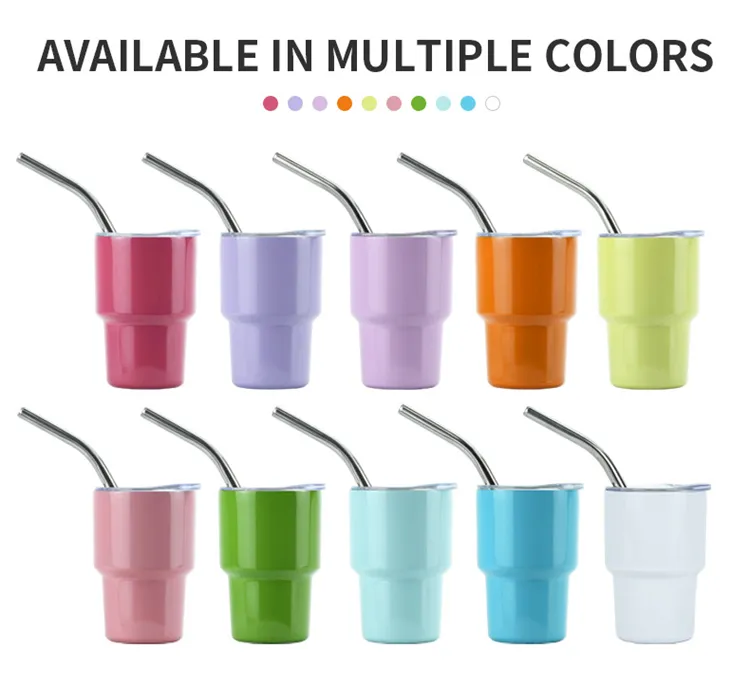 LMETJMA 2oz Mini Tumbler Double Stainless Steel Vacuum Cup Sublimation Shot Glass Tumblers Mugs with Straw and Lids