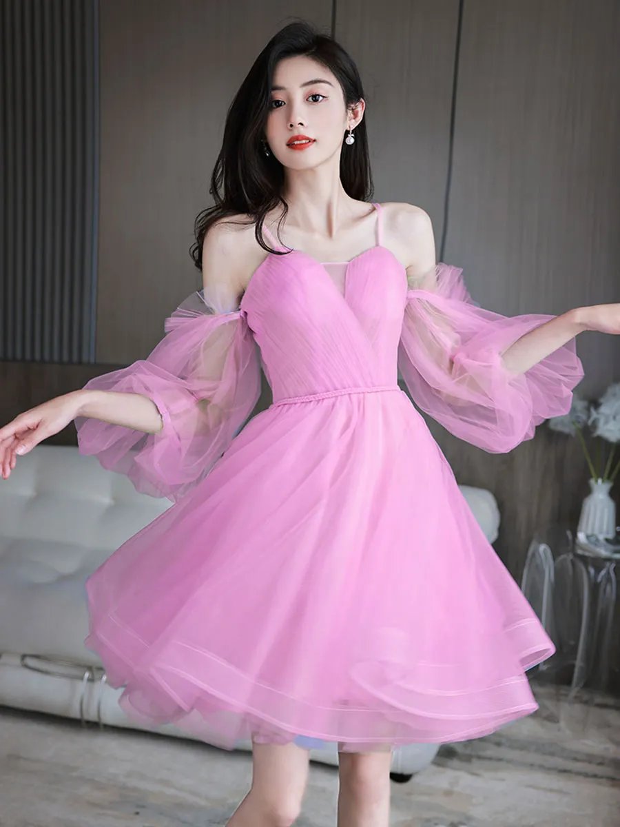 Korean Cocktail Attire Girls Knee Length Evening Dresses: A Line Tulle Prom  From
