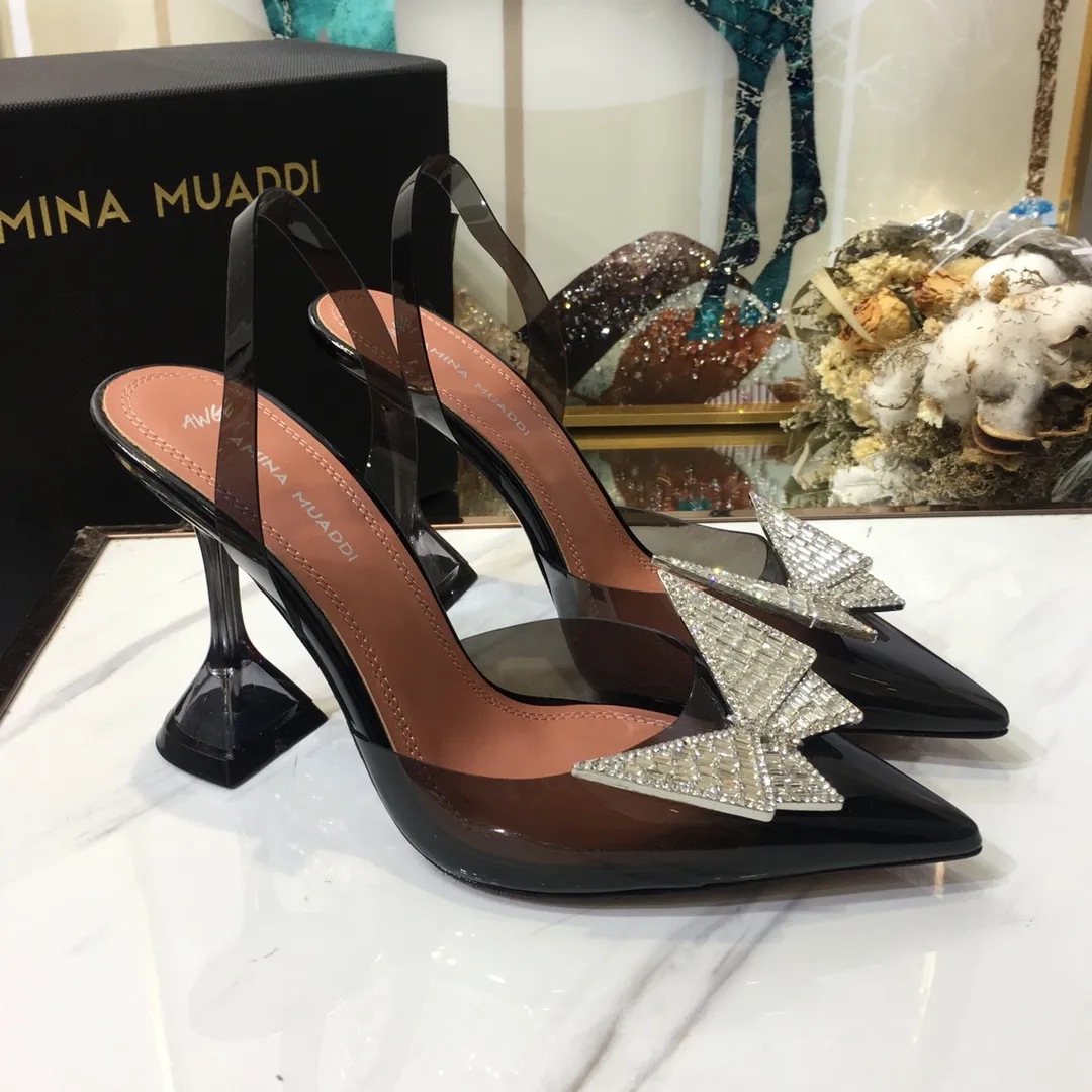 Buty startowe Amina Muaddi x Awge Phoenix Obcina Pompowki Przelewowe Przezroczyste Pvc Crystal Butterfly Wedding Party Begum Amina Shoes Muaddi Pumps Designer