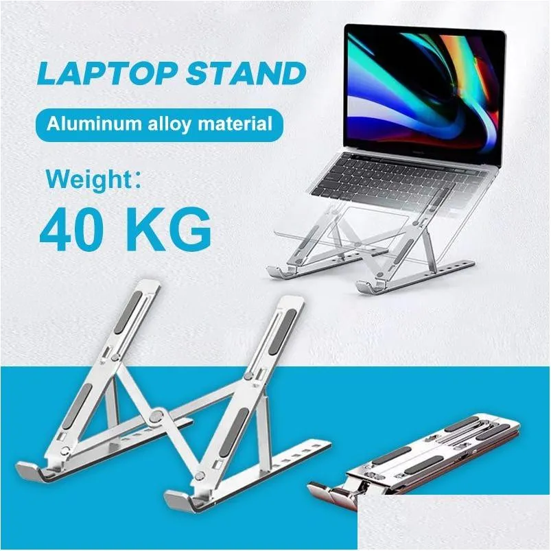 Other Computer Accessories Aluminum Laptop Stand For Desk With Anti Slip Pads Adjustable 6 Angles Riser Foldable Notebook Holder Compa Dh3Rj
