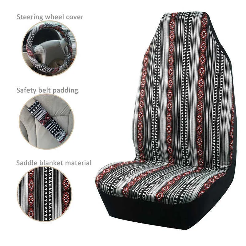 New Upgrade Car Seat Covers Set Baja Saddle Blanket Weave Universal Fit Most Car Seat Protection Steering Wheel Cover Protector