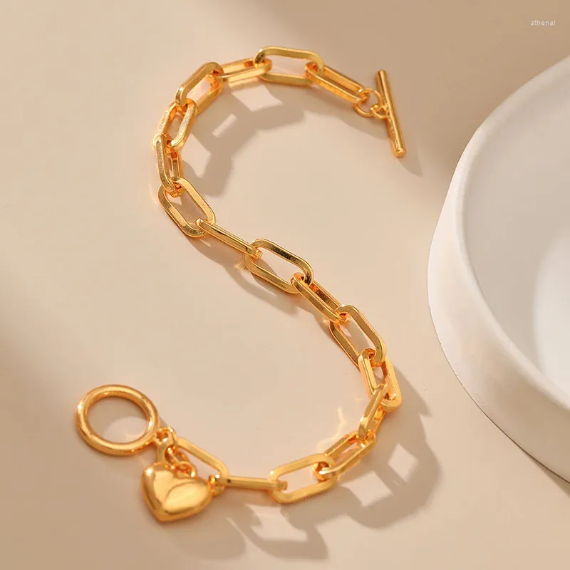 Link Pulseiras Personalizado Chunky Paper Clip Chain Mulheres Pulseira Coração Pingente 18K Banhado A Ouro Jóias À Prova D 'Água Para Ins Férias de Verão