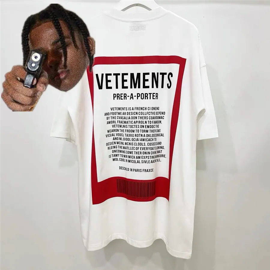 Men's T-Shirts VETEMENTS Red Patch T-Shirt Women Back Big Mark Print Vetements Tee Oversize VTM Tops Clothing 230414