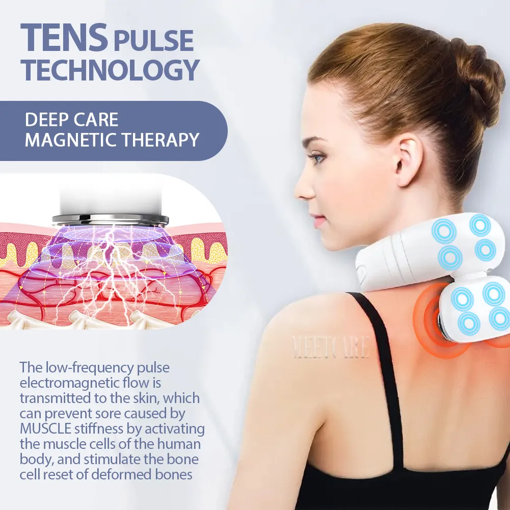 Portable 4 Massage Heads Smart Back Neck Massager TENS Pulse Shoulder Neck  Massage Cervical Vibrator Heating Neck Massager
