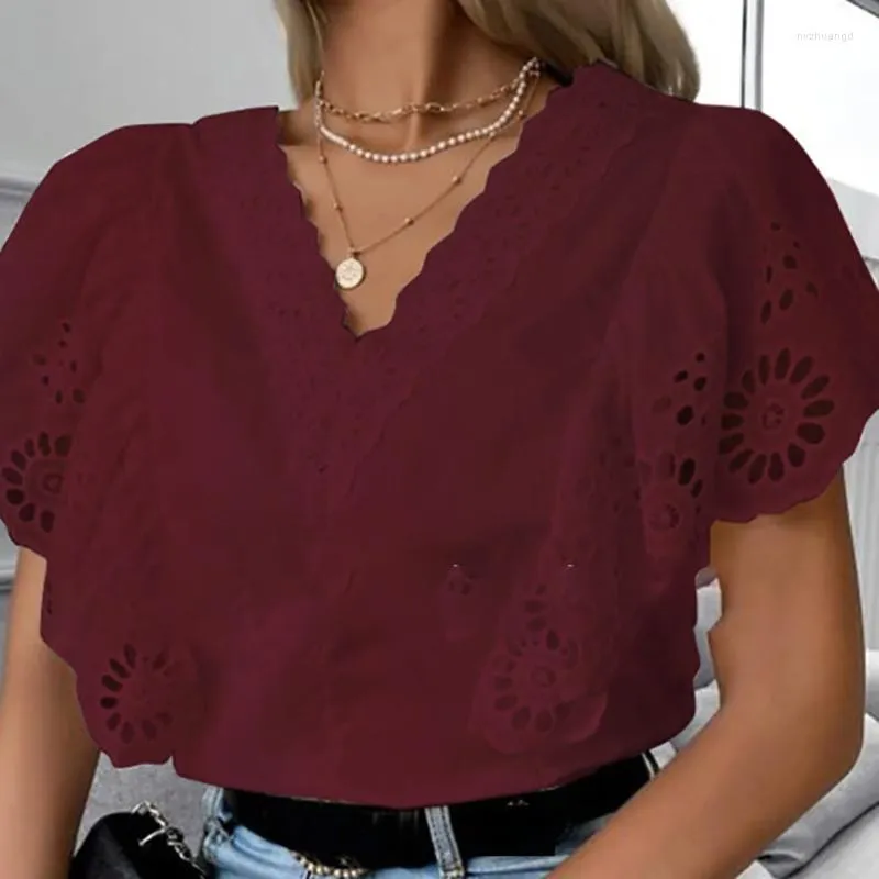 Damskie bluzki kobiety swobodna koszulka z dekoltem w dekolcie 2023 elegancka lady bat rękawa letnia bluzka moda solidna żakard biuro koronki pullover
