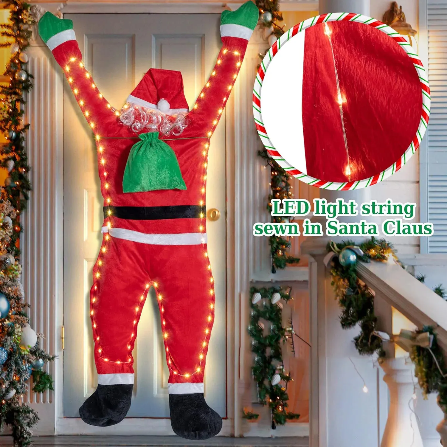Decorações de natal decoração de papai noel iluminar ao ar livre indoor pendurado escalada estante lareira 231116