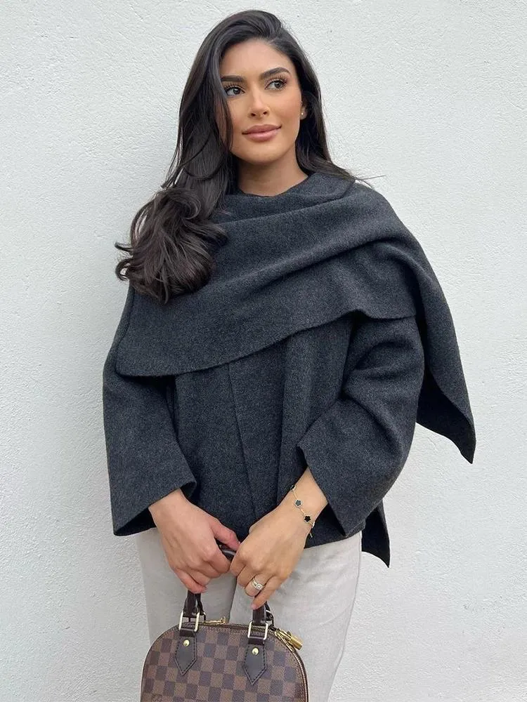 Asymmetrical Oversize Scarf Coat for Women - Long Sleeve