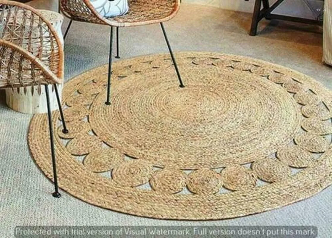 Natural Jute Round Rugs Reversible Carpet