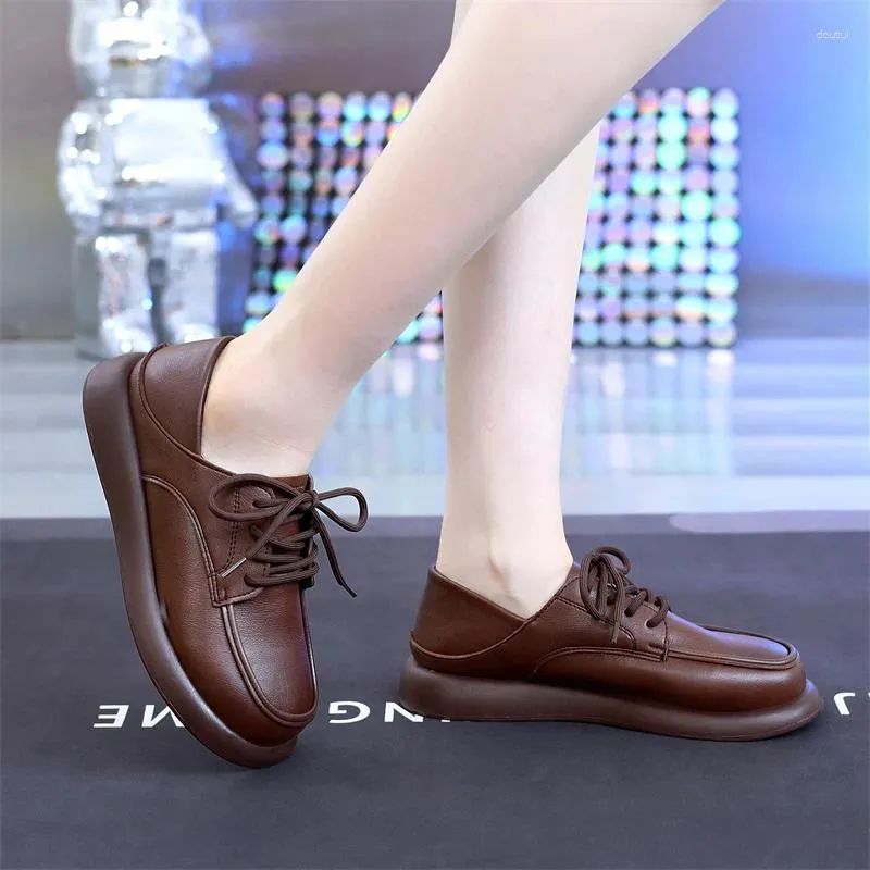 Dress Shoes For Women 2023 Autumn Women's Pumps Solid Color Round Toe Platform Mid Heel Water Proof Lace Up Zapatos Mujer