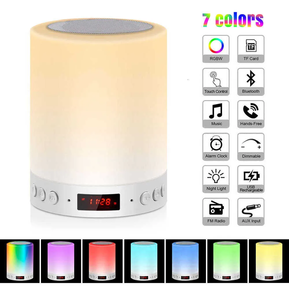 Bärbara högtalare trådlöst bärbara Bluetooth -högtalare Led Music Audio aux USB Stereo Sound Högtalare Färger Touch Control Lamp Table Lamp