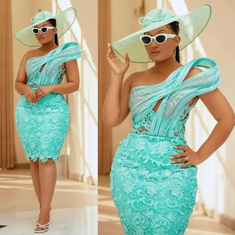 Mint Gorgeous Cocktail Dresses Elegant Formal Casual Sheath Unique Neck Lace Knee-length Dress Short Mini Gowns for Plus Size