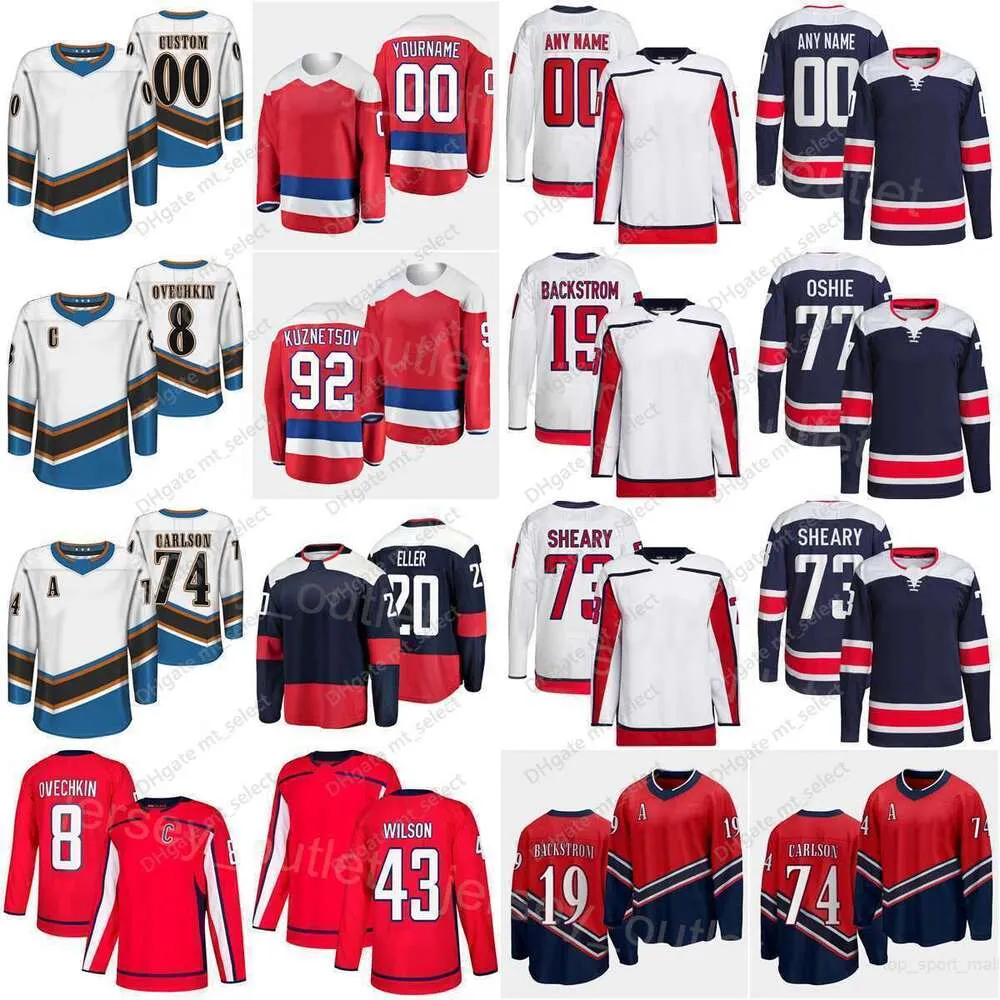 マンウーマンホッケーリバースレトロ74ジョンカールソンジャージー8アレックスオベチキン92 evgeny kuznetsov 19 nicklas backstrom 77 tj oshie 43''nhl