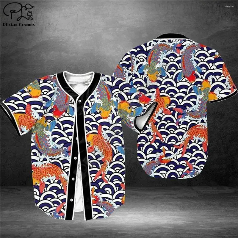 Men's Casual Shirts Baseball Jersey Koi Pond 3D All Over Printed Hip Hop Tops