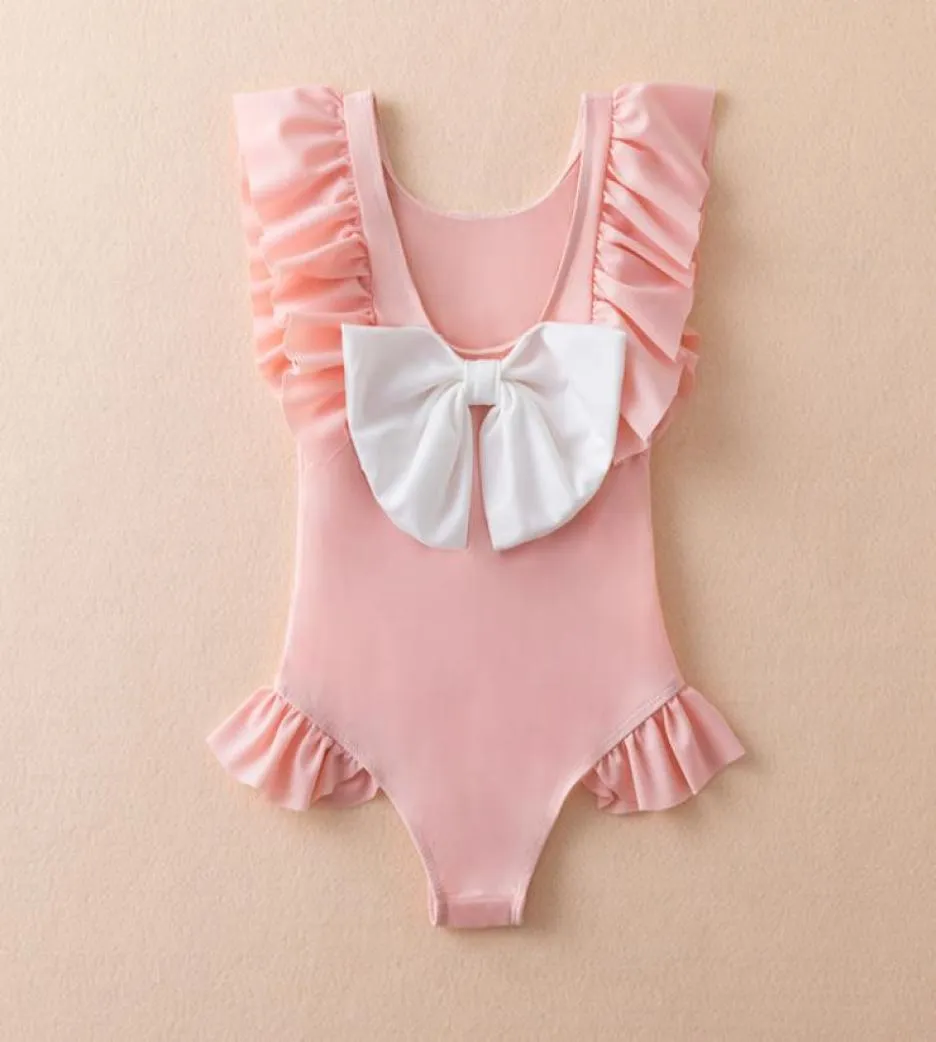 Pink Bowknot Summer Fashion Girls badkläder baby en bit baddräkt barnkläder rutor kläder 80120cm3240152
