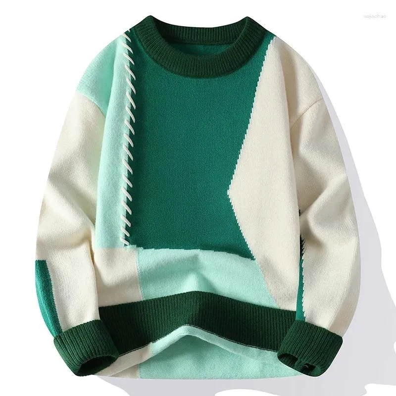 Suéteres masculinos 2024 Top Designer Mens Moda Patchwork Suéter Coreano High End Luxo Cashmere Inverno Homens Macio Quente Outono Pulôveres