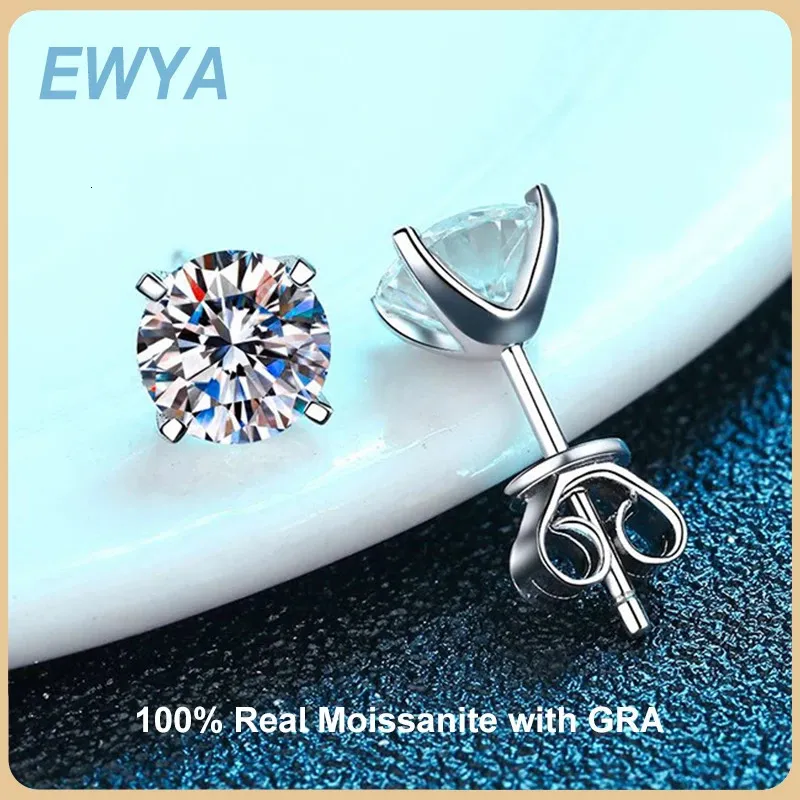 Stud EWYA Luxury 0.4-4CT D Color Screw Earrings For Women Party Fine Jewelry 4 Prong S925 Sterling Silver Diamond Earring 231115