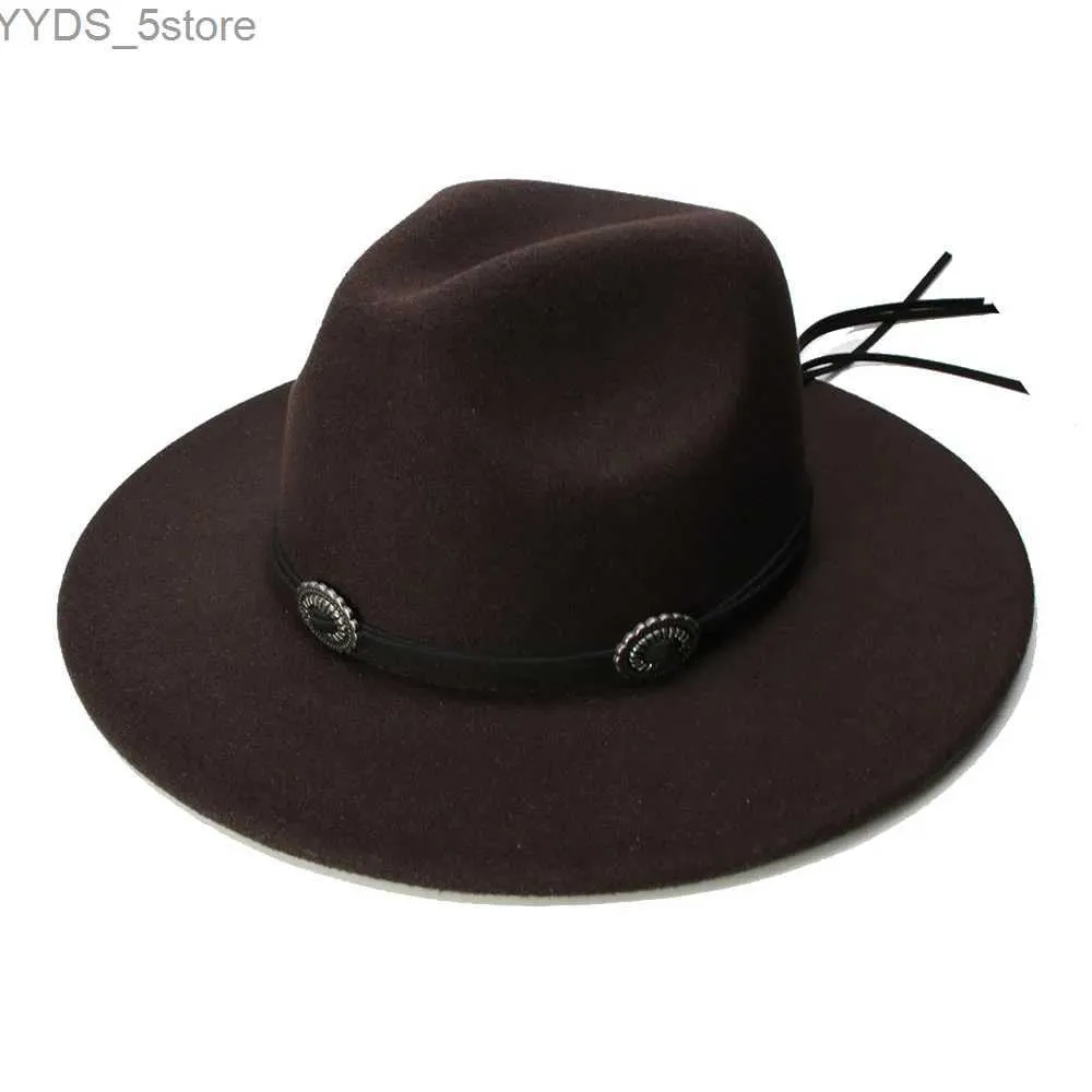 Brede Rand Hoeden Emmer Hoeden LUCKYLIANJI Retro Vrouwen Mannen Vintage Wol Brede Rand Cap Fedora Panama Jazz Bolhoed Touwband met Accessoire (57cm/aanpassen) YQ231116