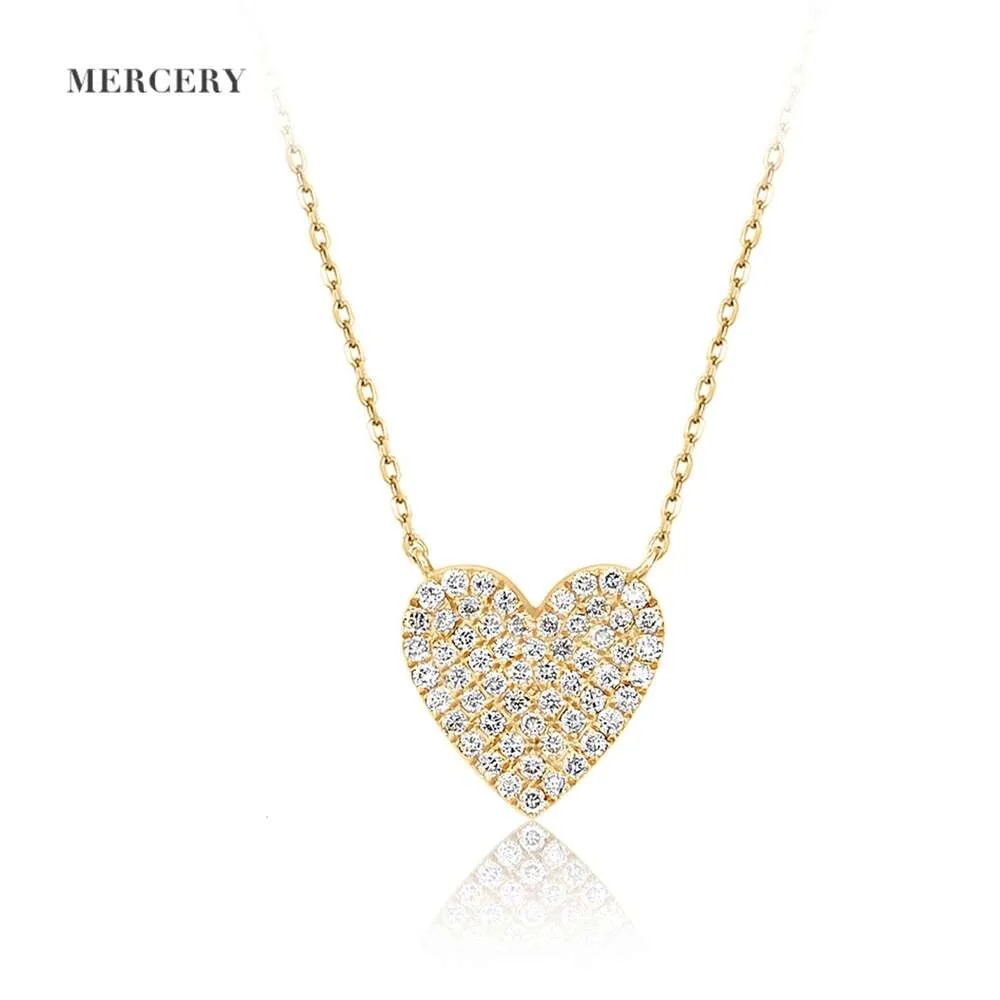 Mercery Romantische herzförmige Diamant-Anhänger-Halskette aus 14 Karat massivem Gold für Paare, Jubiläumsschmuck