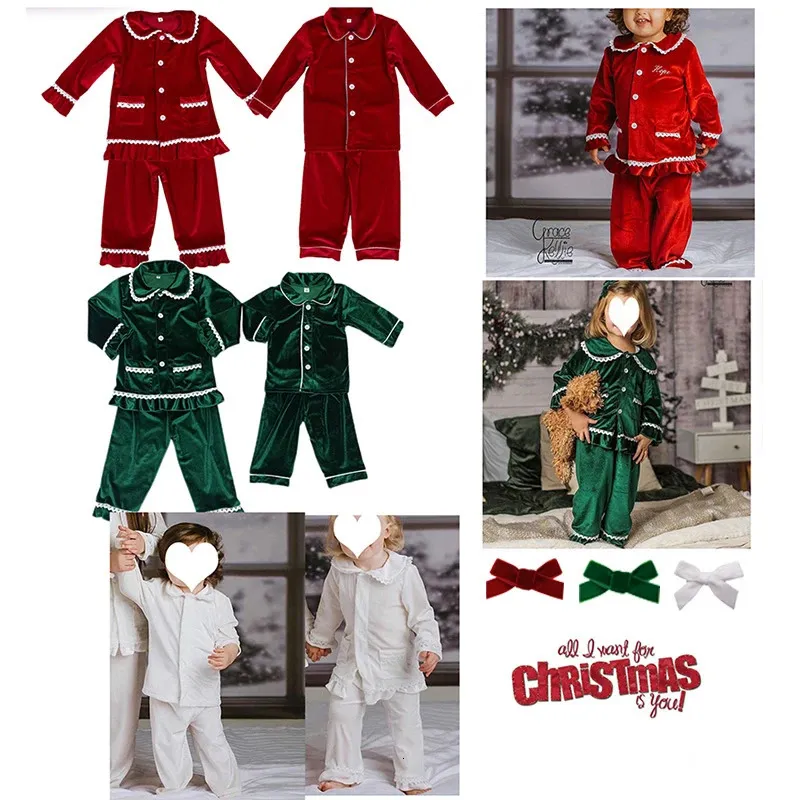 Pyjamas assortis filles et garçons pyjamas de Noël ensembles de pyjamas en velours rouge pour enfants bébé Enfent vêtements de nuit blanc enfants PJS 231115