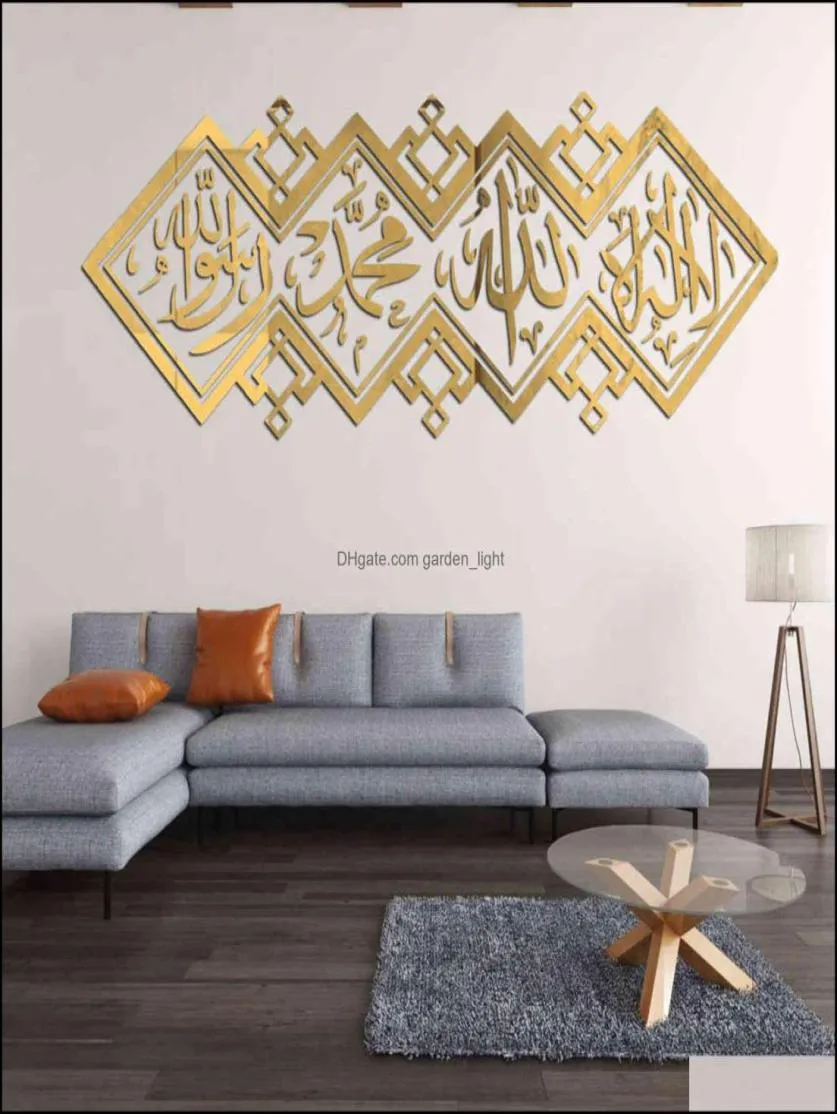 Adesivi murali Casa Giardino Decorativo Specchio islamico 3D Adesivo acrilico Musulmano Murale Soggiorno Decorazione artistica Decor 1112 Goccia Del2353370