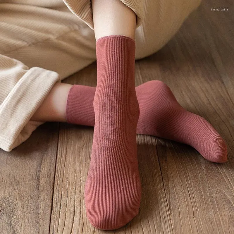 Women Socks Autumn Winter Thicken Thermal Medium Tube For Solid Color Casual Cold-proof Snow Home Indoor Floor